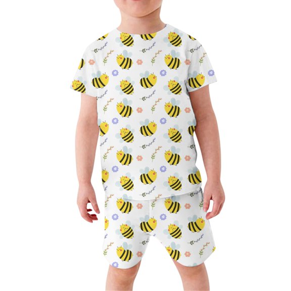 TOOYOU Girls Summer Outfit Sets Kids Bee Themed Cute Graphic Short Sleeve T Shirt Top And Shorts Set World Bee Day Outfit For Baby Girls School Uniform Sets Size 11-12 Years Yellow