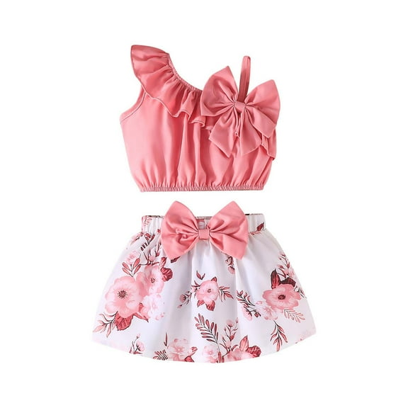 TOOYOU Girls Summer Outfit Sets New Baby One Shoulder Tank Top   Floral Print Skirt Set Casual Outfit Girls Matching Outfits Size 6 -9 Months Pink