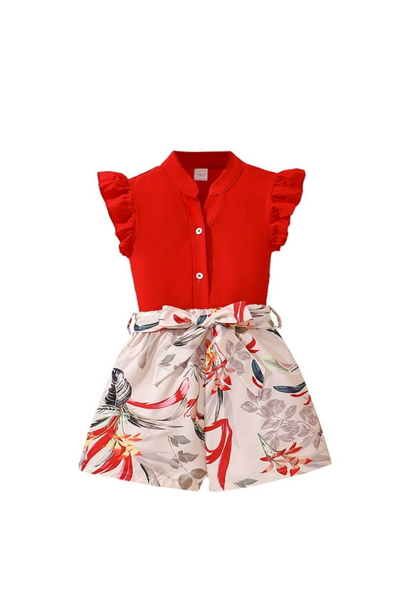 Girls Summer Outfit Sets Outfits Set Fashionable And Comfortable Elastic 2 Piece Clothing For Casual Wear Girls Matching Outfits Size 8 Years Red