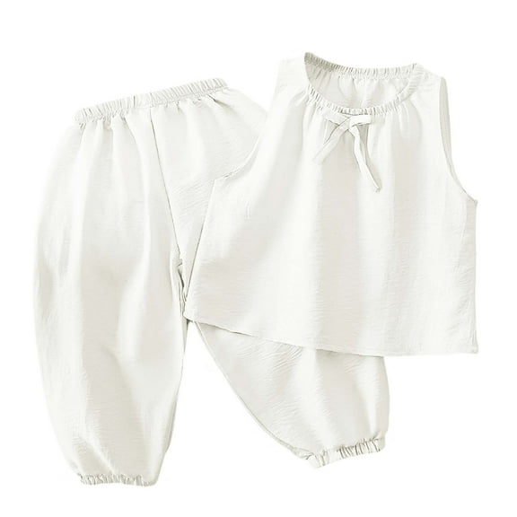 TOOYOU Girls Summer Outfit Sets Set Sweet Vest Top With Pants Outfit Cute Casual Sleepwear Air Conditioning Suit Two Piece Set Girls Matching Outfits Size 3-4 Years Beige