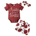 thumbnail image 1 of TOOYOU Girls Summer Outfit Sets Short Sleeve Daddy Mama Saying Romper Floral Shorts Headband For Newborn Baby Girls Playtime Outfits Size 9 -12 Months Brick Red, 1 of 9