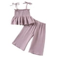 thumbnail image 1 of TOOYOU Girls Summer Outfit Sets Toddler Camisole Outfit Baby Linen Lace Smocked Sleeveless Tank Top Pants Set Girls Playtime Outfits Size 12 -18 Months Pink, 1 of 8