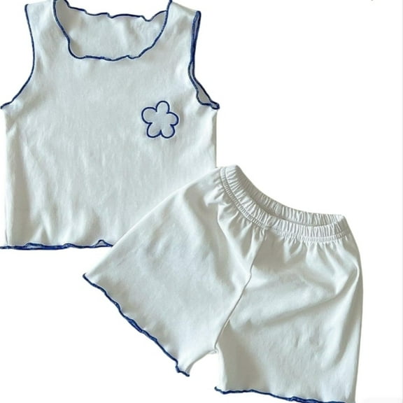 TOOYOU Girls Summer Outfit Sets Toddler Ruffles Wrinkled Edge Short Sleeve Strawberry Print T Shirt Top Shorts Home Clothes Loose Sportswear Suit Girls School Uniform Sets Size 3-4 Years Sky Blue