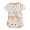 thumbnail image 1 of TOOYOU Girls Summer Outfit Sets Toddler Ruffles Wrinkled Edge Short Sleeve Strawberry Print T Shirt Top Shorts Home Clothes Loose Sportswear Suit Girls Playtime Outfits Size 12 -18 Months Multicolour, 1 of 3