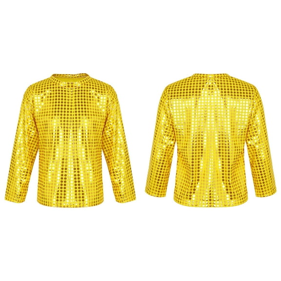 TOOYOU Girls T-Shirt Casual Sequin Glitter Clothes Party Gown Long Sleeves Top Versatile Basic Top Yellow Size 3-4 Years