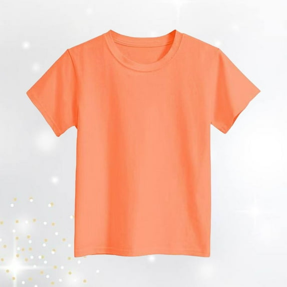 TOOYOU Girls T-Shirt Children'S Fashion Loose Solid Color Round Neck Short Sleeved Shirt Toddler Breathable Fit Tops Orange Size 4-5 Years