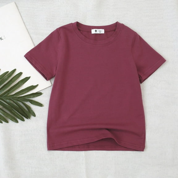 TOOYOU Girls T-Shirt Kids Basic Solid Color Top Baby Versatile Short Sleeved Cotton Tee Summer Cute Basic Tops Size 18-24 Months