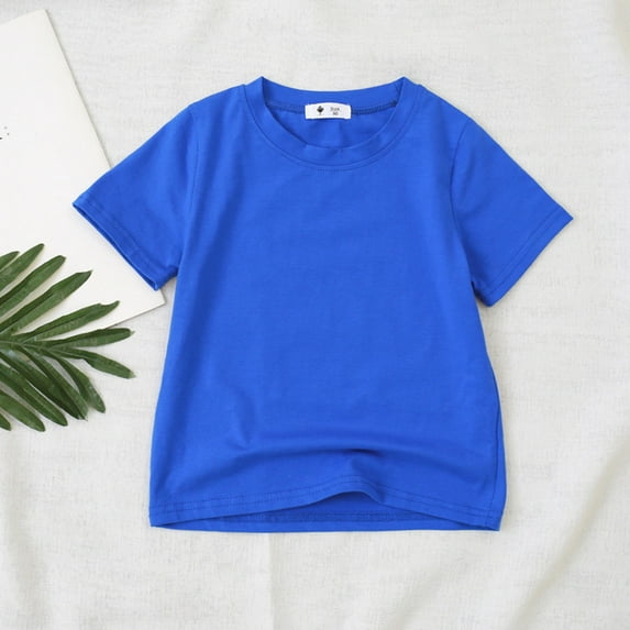 TOOYOU Girls T-Shirt Kids Basic Solid Color Top Baby Versatile Short Sleeved Cotton Tee Toddler Breathable Fit Tops Blue Size 7-8 Years