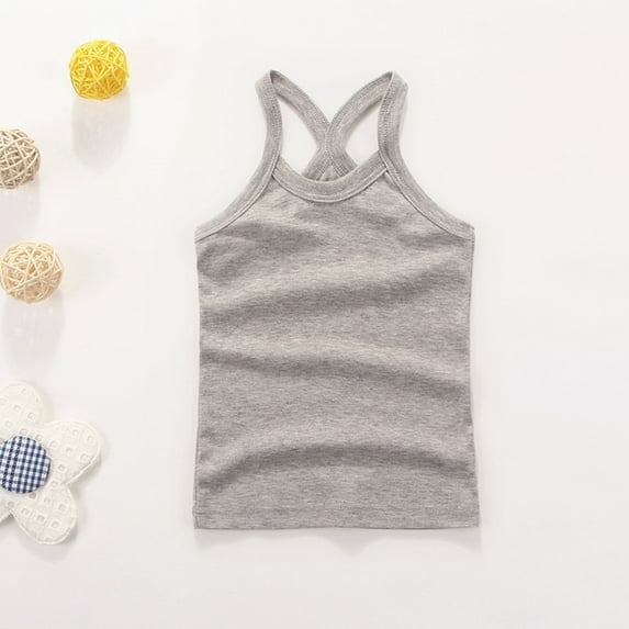 TOOYOU Girls T-Shirt Kids Dance Tank Top Racerback Crop Tank Top Solid Sleeveless Sports Dance Top Ballet Gymnastics Dancewear Summer Cute Basic Tops Gray Size 4-5 Years