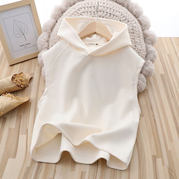 TOOYOU Girls T-Shirt Kids Tank Tops Undershirts Hoodie Sleeveless Shirts For Boys Girls Summer Cute Basic Tops White Size 7-8 Years