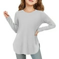 thumbnail image 1 of TOOYOU Girls T-Shirt Long Sleeve Shirts Kids Arc Hem Side Slit Soft Tunic Tops Toddler Breathable Fit Tops Gray Size 4-5 Years, 1 of 7