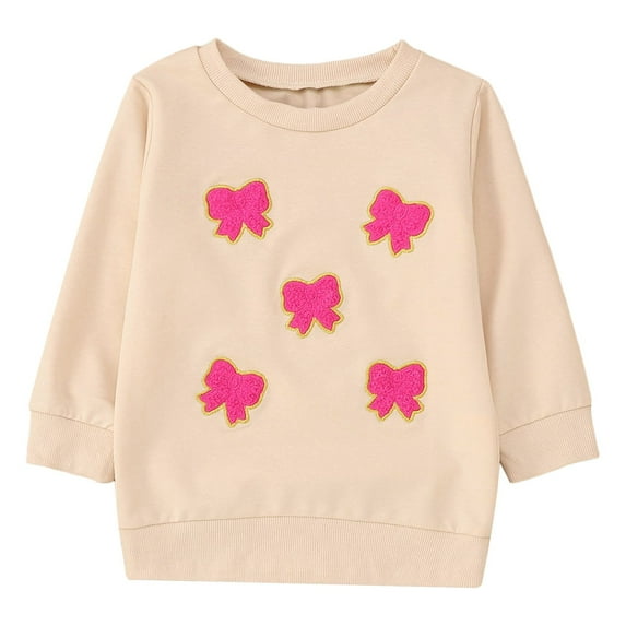 TOOYOU Girls Top Summer T-Shirt Bow Embroidered Long Sleeve Top Casual Pullover Size 6 -12 Months Beige