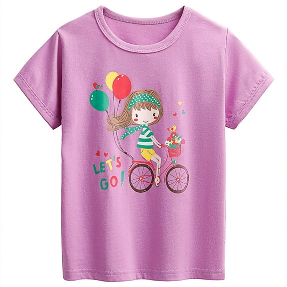 TOOYOU Girls Top Summer T-Shirt Cartoon Short Sleeve Tee Cute Round Neck Tee For Toddlers Baby Size 18 -24 Months Purple