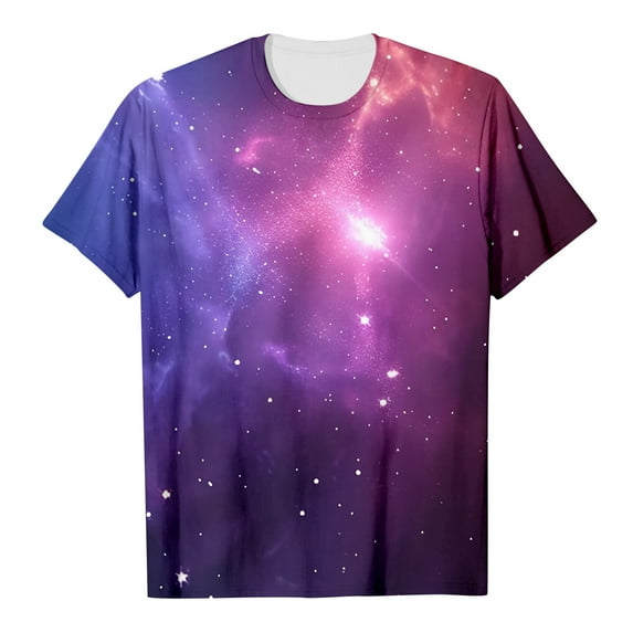TOOYOU Girls Top Summer T-Shirt Galaxy Short Sleeve Crew Neck Fancy T Shirt Top Teenager Print Glitter Tops For Theme Parties And Stage Performances Size 3-4 Years Black