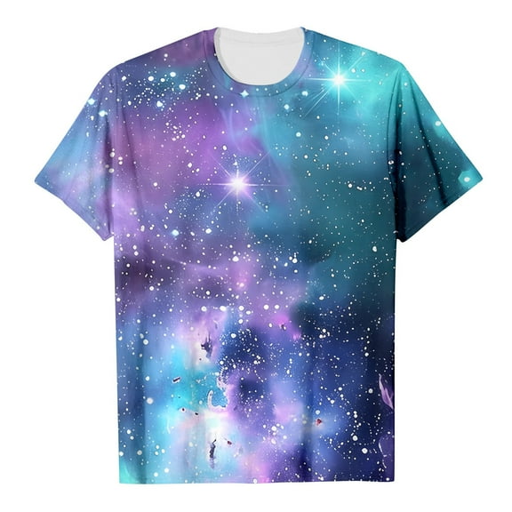 TOOYOU Girls Top Summer T-Shirt Galaxy Short Sleeve Crew Neck Fancy T Shirt Top Teenager Print Glitter Tops For Theme Parties And Stage Performances Size 6-7 Years Gray