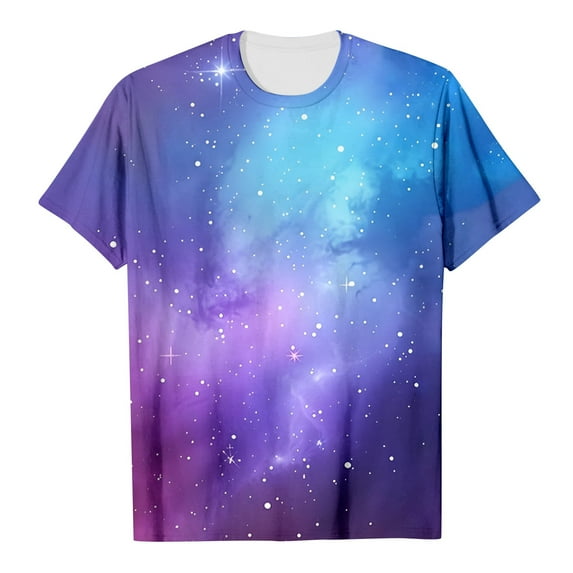 TOOYOU Girls Top Summer T-Shirt Galaxy Short Sleeve Crew Neck Fancy T Shirt Top Teenager Print Glitter Tops For Theme Parties And Stage Performances Size 8-9 Years Blue
