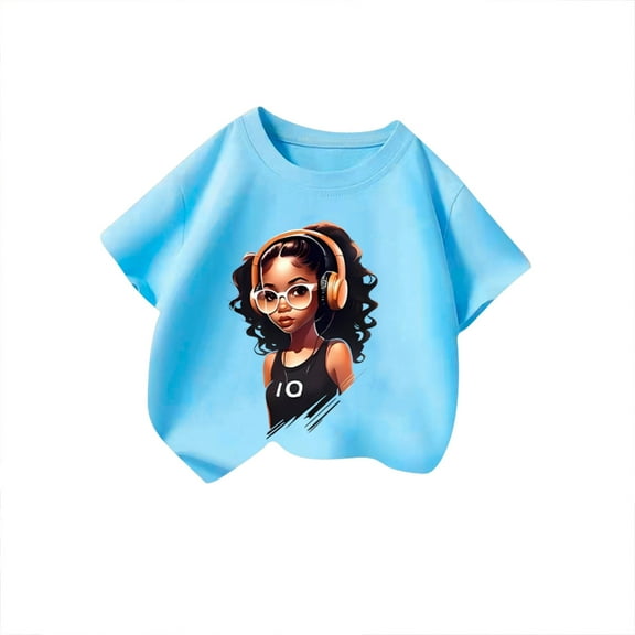 TOOYOU Girls Top Summer T-Shirt Kid Cute Graphic T Shirt Casual Round Neck Short Sleeve Top Size 11-12 Years Blue