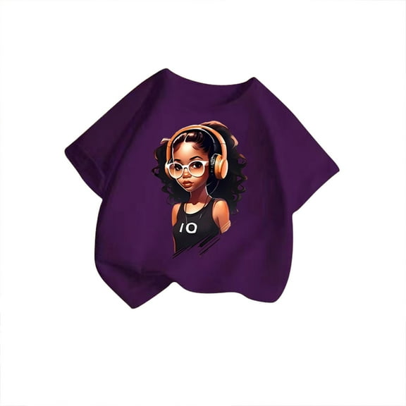 TOOYOU Girls Top Summer T-Shirt Kid Cute Graphic T Shirt Casual Round Neck Short Sleeve Top Size 5-6 Years Purple