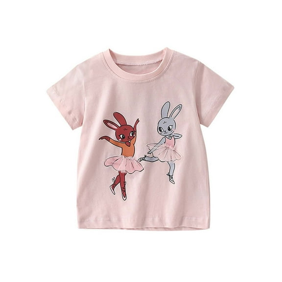 TOOYOU Girls Top Summer T-Shirt Toddler Short Sleeve Tee With Ballet Bunny Embroidery Size 4-5 Years Light Pink