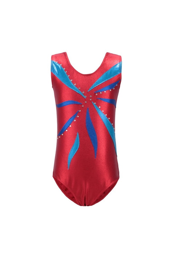 Gymnastics Leotards For Girls Embroidery Shiny Rose Dance Jumpsuit Comfortable Fitting Clothing For Children Size 4-5 Years ,Red