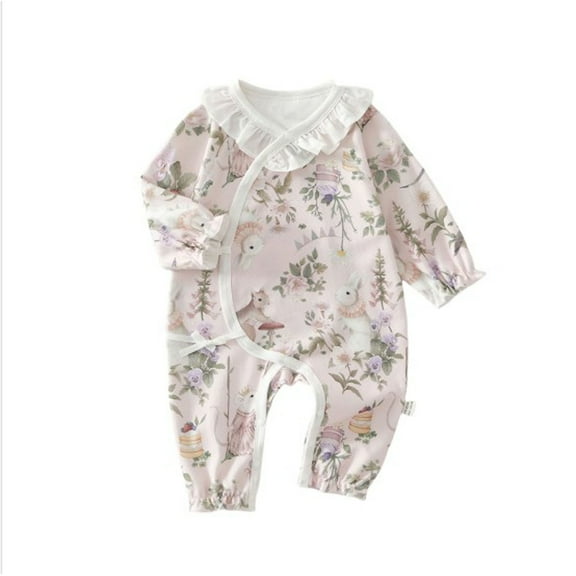 TOOYOU Baby Bodysuits Long Sleeve Flowers Prints Ribbed Romper Unisex Baby Boy Girl Clothes Leisure Playsuit Size 0-1 Months Light Pink