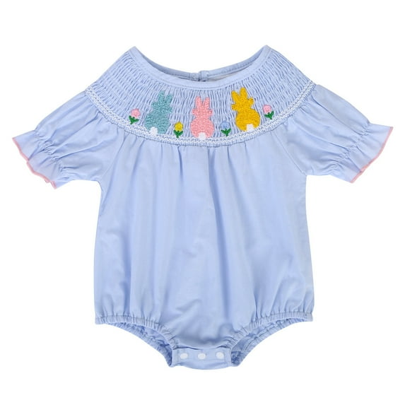 TOOYOU Girls Bodysuits Long Sleeve Plaid Cartoon Embroider Romper Girl Clothes Leisure Playwear Size 12-18 Months Sky Blue