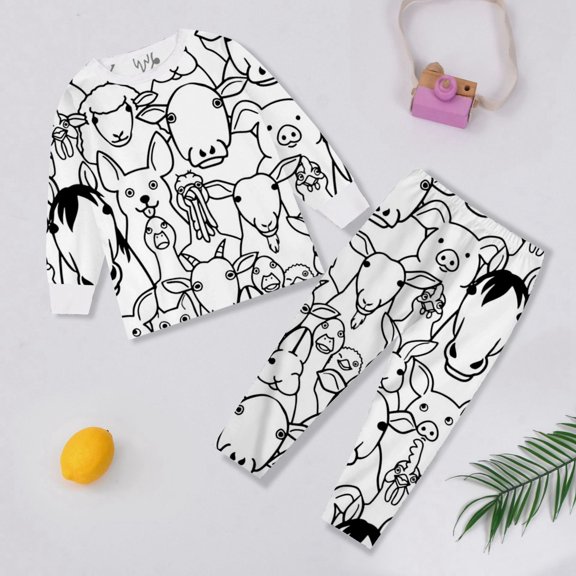 TOOYOU Kid Diy Hand Painted Homewear Set Colouring Pajama Sets For Boy And Girl Cute Funny Cartoon 2-Piece Outfits Can Play With And Wear Daily Loungewear For Toddler White Size 7-8 Years