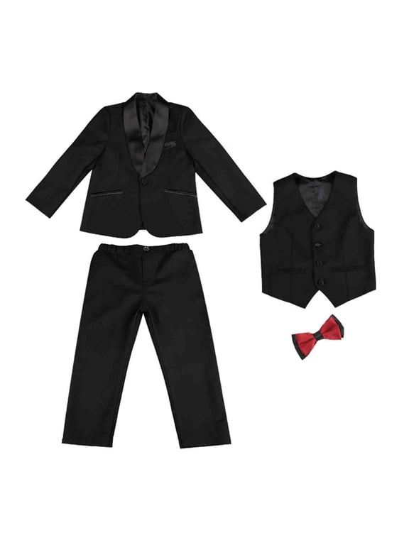 Kids Toddler Baby Boys Gentleman Suit Set Long Sleeve Pants Coat Vest Solid 4Pc Suit Clothes Black Size 4-5 Years