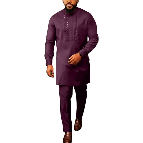 TOOYOU Men's T-Shirt African Ethnic Style Solid Color Beaded Casual 2 Piece Set Mens Casual Everyday Tees