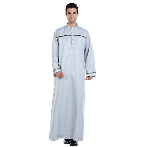TOOYOU Men's T-Shirt Casual Arab Middle Solid Color Collar Long Sleeved Robe Mens Anti-Odor Workout Tees Gray
