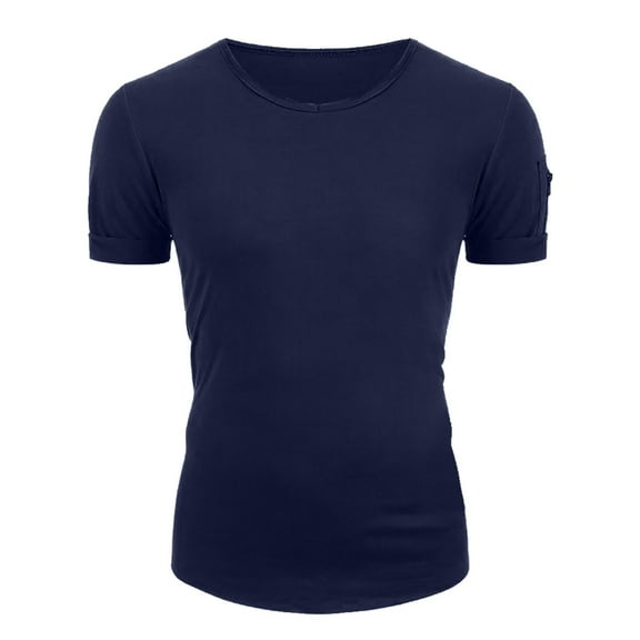 TOOYOU Men's T-Shirt Summer Solid Color Plus Size V Neck Zipper Short Sleeves Mens Breathable Tees Blue