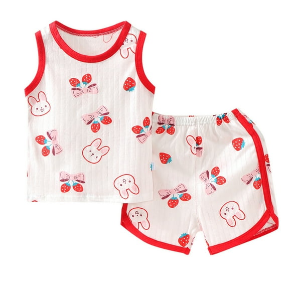 TOOYOU Toddler Boy Pajama Sets Baby Summer Clothes Sleeveless Top And Shorts Set 2 Piece Sleepwear Cute Set Boys Breathable Clothing Sets Size 18-24 Months ,Red