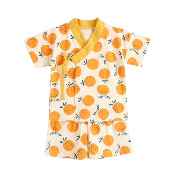 TOOYOU Toddler Boy Pajama Sets Baby Fruit Print Spring Summer Short Sleeve Japanese Japanese Style Cotton Boys Lounge Sets Size 6-12 Months ,Yellow