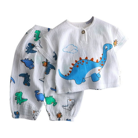 TOOYOU Toddler Boy Pajama Sets Summer Thin Cute Double Home Wear Pajamas Air Conditioning Clothing Sensory Friendly Boys Sets Size 18-24 Months ,Blue