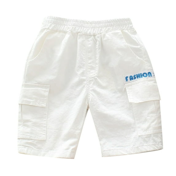 TOOYOU Toddler Boys Shorts Comfortable Thin Solid Color Casual Cargo Shorts With Pockets Summer Outdoor Activewear White Size 5-6 Years