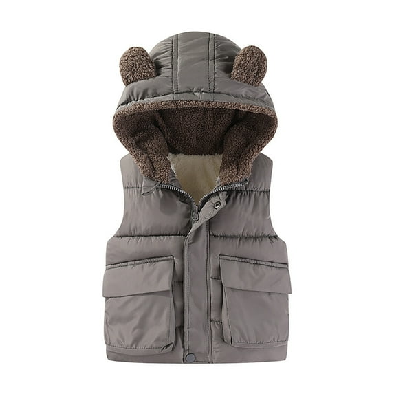 TOOYOU Toddler Girls Boys Coats Jacket Bear Ears Zipper Up Sleeveless Hooded Vest Padded With Pocket Warm Winter Tops For Outdoor Size 3-4 Years