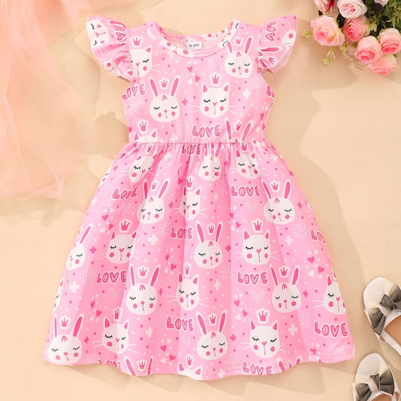 TOOYOU Toddler Girls Dresses Valentine'S Day Fly Sleeve Heart Prints Dance Party Dresses Clothes Size 3-4 Years