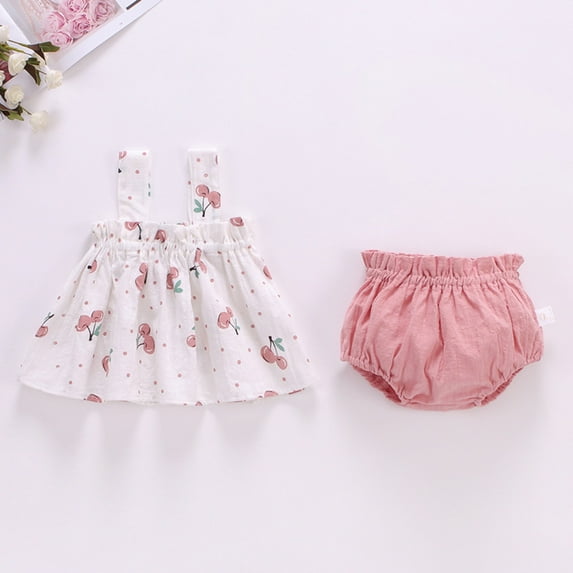 TOOYOU Toddler Girls Outfits Summer Sleeveless Flower Cherry Lemon Prints Tops Shorts Two Piece Outfits Set For kids Cute Clothing Sets Pink Size 6-9 Months