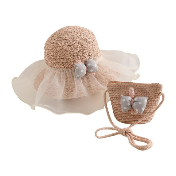 TOOYOU Toddler Hat Kids Straw Hats Girls Kids Sun Hats Summer Beach Hats Straw Woven Pocket Suit Outdoor Activities Raffia Wide Brim Hat