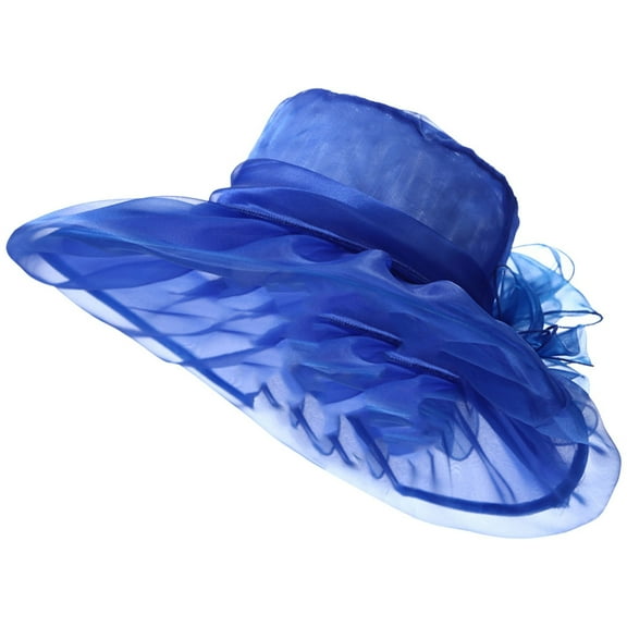 TOOYOU Women Kentucky Derby Hats Organza Tea Party Dress Hat Wide Brim Blue