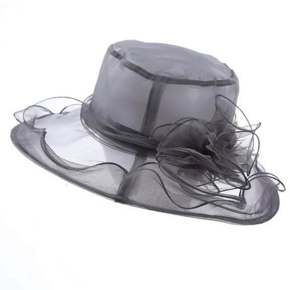 TOOYOU Women Kentucky Derby Hats Organza Tea Party Dress Hat Wide Brim Gray