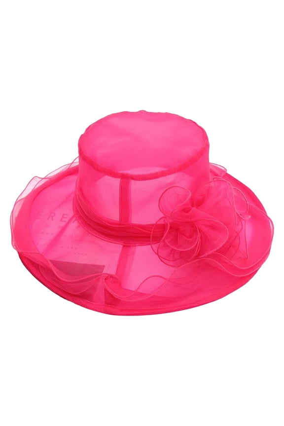Women Kentucky Derby Hats Organza Tea Party Dress Hat Wide Brim Pink