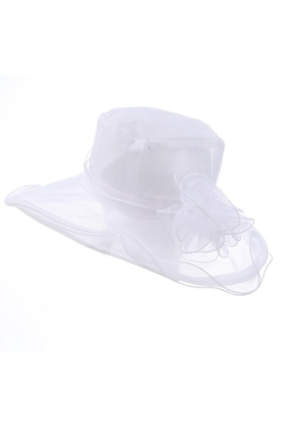 Women Kentucky Derby Hats Organza Tea Party Dress Hat Wide Brim White