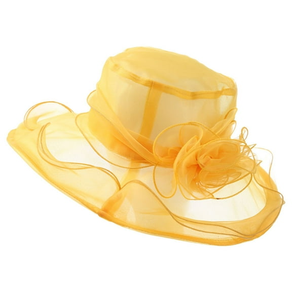 TOOYOU Women Kentucky Derby Hats Organza Tea Party Dress Hat Wide Brim Yellow