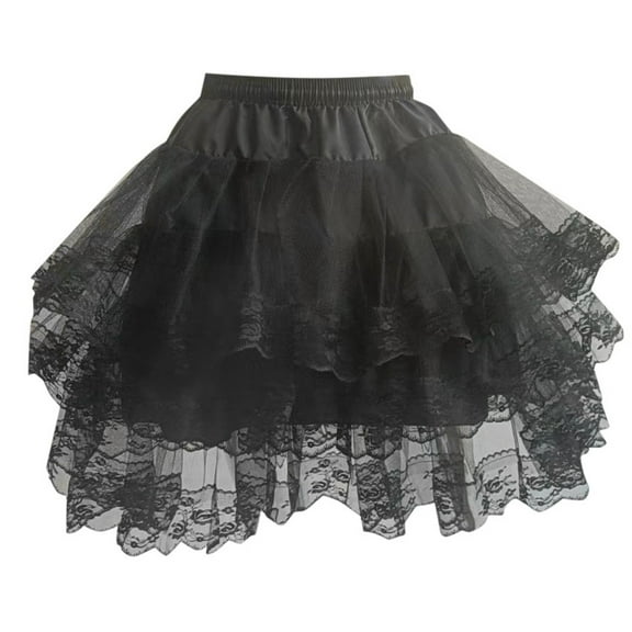 TOOYOU Women Skirts Three Layered Lace Trim Elastic Waist Daily Skirt