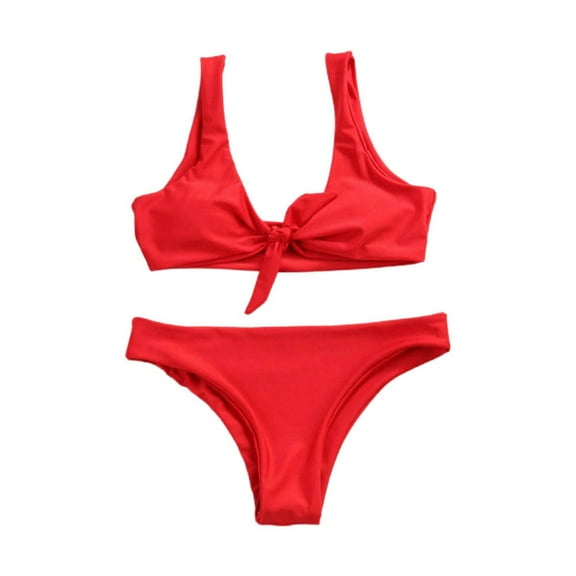 TOOYOU Women Swimsuit Solid Color Print Split Bathing Suits High Waist Pants Suspender Backless Bikini 2025 Swim Suit Red