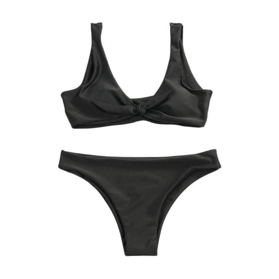 TOOYOU Women Swimsuit Solid Color Print Split Bathing Suits High Waist Pants Suspender Backless Bikini Swimwear For Summer Black