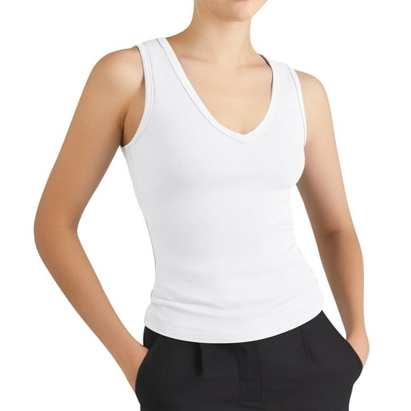TOOYOU Women Tank Tops Summer Casual Sleeveless Cami Tops Fashion Tight V Neck Ribbed Knit Vest Daytime Relaxed Tank