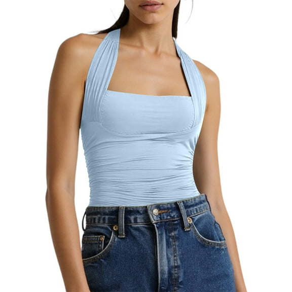 TOOYOU Women Tank Tops Summer Casual Sleeveless Cami Tops Solid Color Square Neck Tank Streetwear Racerback Tanks