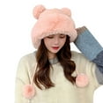 thumbnail image 1 of TOOYOU Women Winter Hat Crochet Ear Cover Plush Wide Brim With Fur Ball Pompom Knit Hats Warm Cold Beanie Hats, 1 of 7